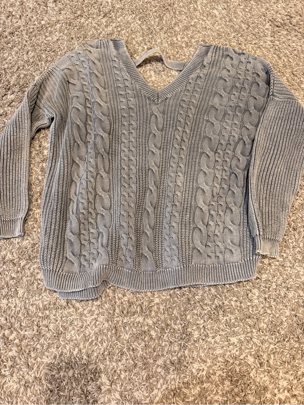 V-Neck Cable Knit Women's Sweater in Gray